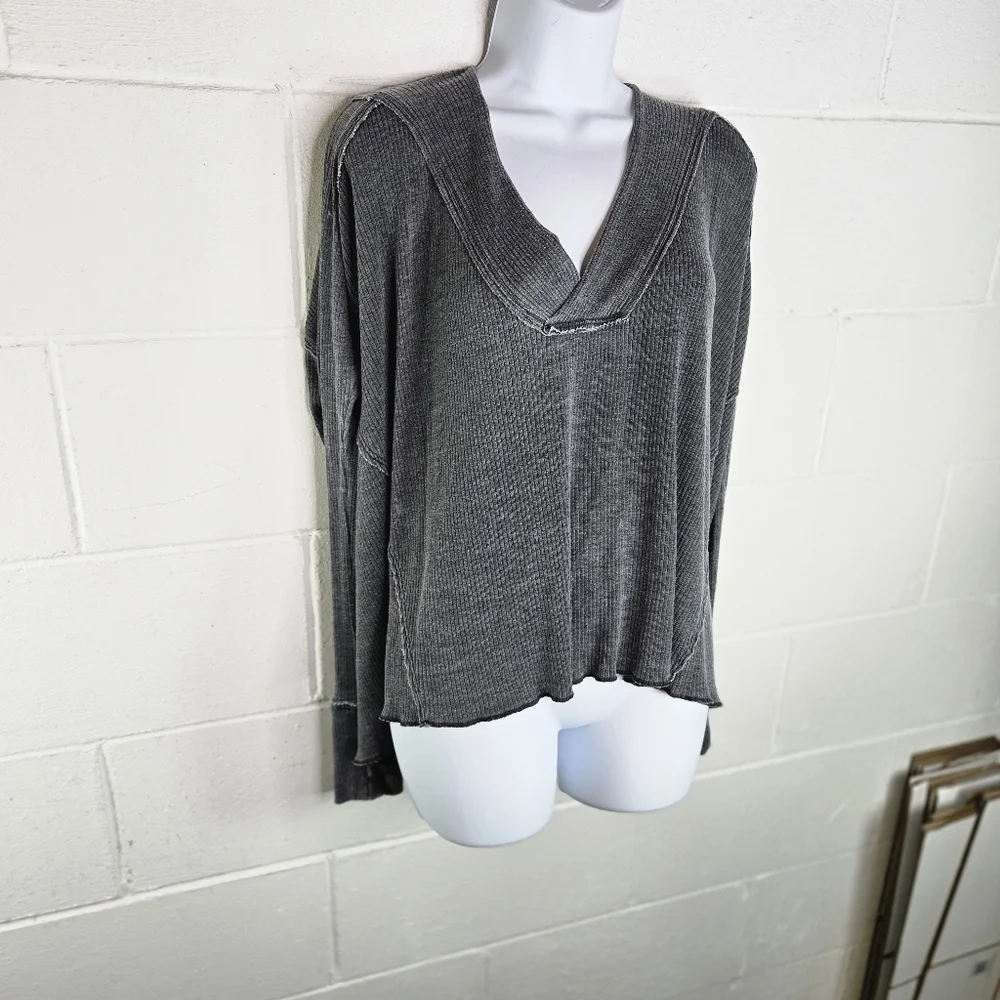We The Free People Oceanview Thermal Gray  Oversized V Neck